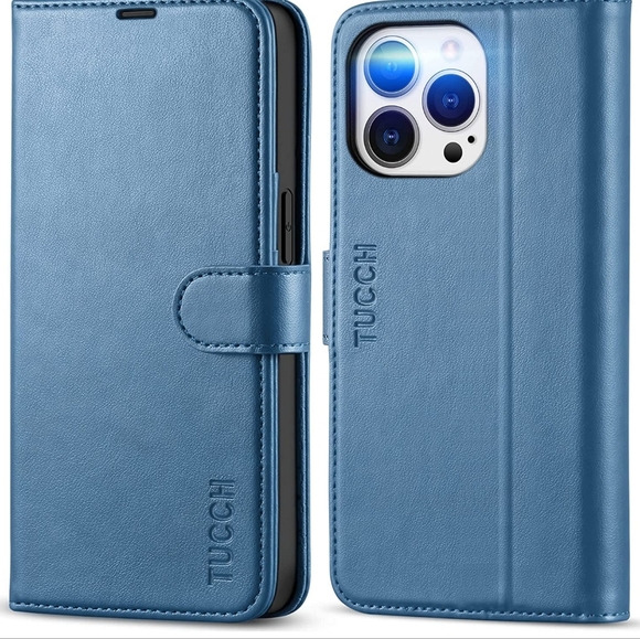 TUCCH Wallet Case for iPhone 13 Pro 5G RFID Blocking Lake Blue New - Picture 4 of 11
